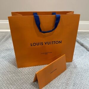 Louis Vuitton Orange Shopping Bag with Blue Handles